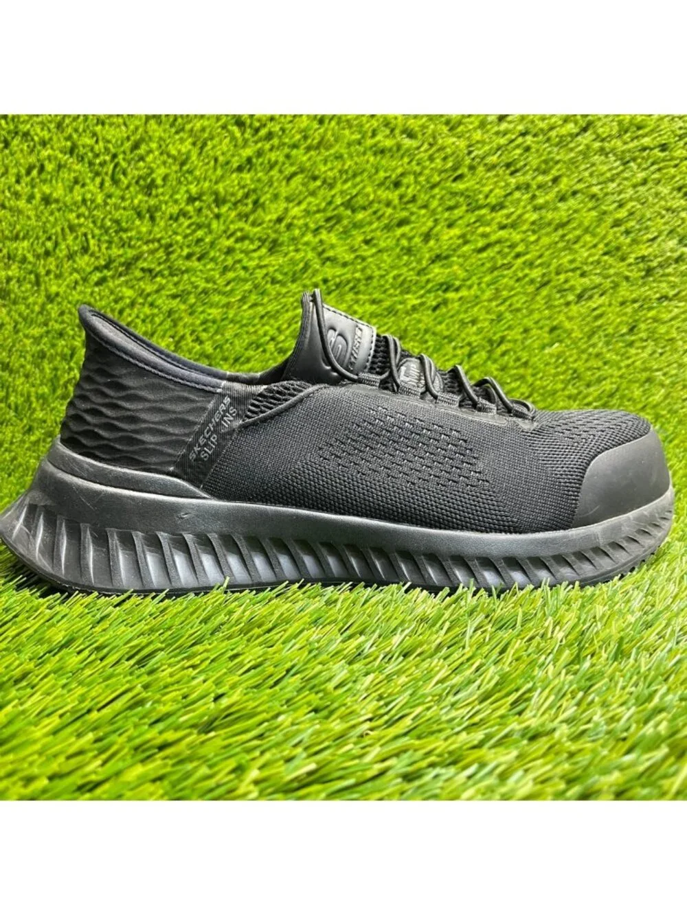 Skechers‎ Tilido-Fletchit Mens Size 7E Black Composite Toe Work Slip-Ins Shoes